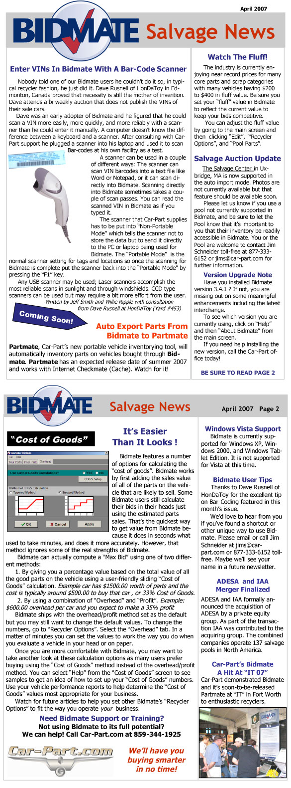 Bidmate Salvage News - April 2007