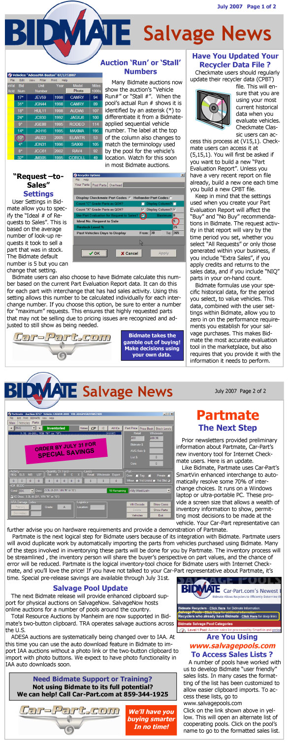 Bidmate Salvage News - July 2007