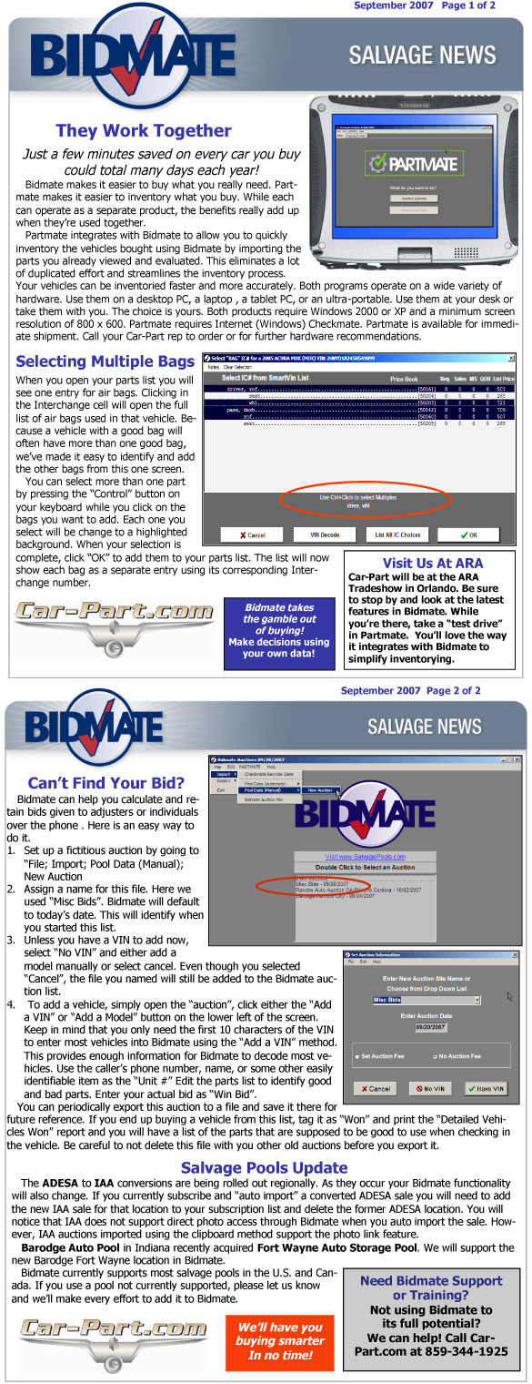 Bidmate Salvage News - September 2007