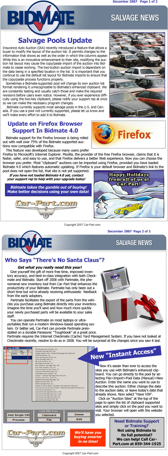 Bidmate Salvage News - December 2007