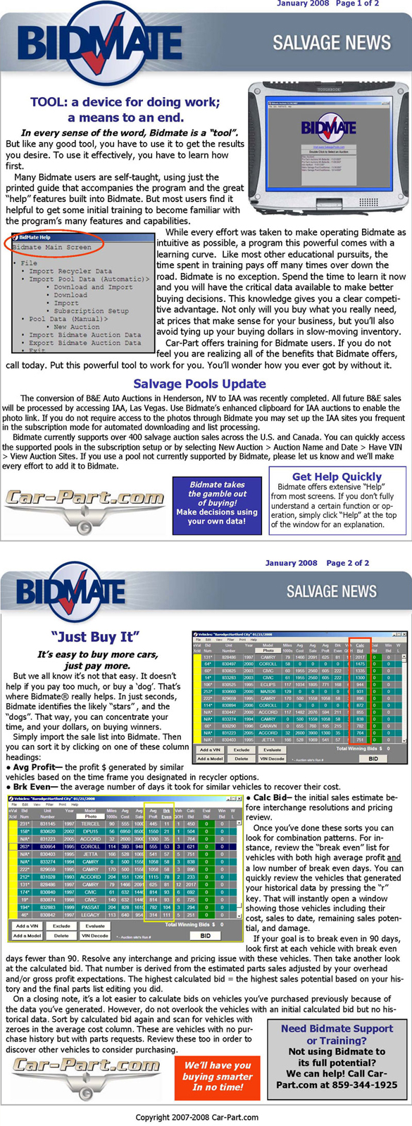 Bidmate Salvage News - January 2008